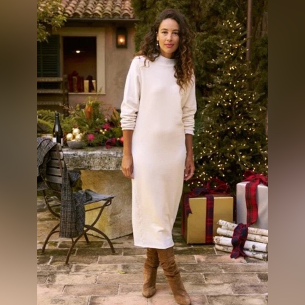 Frank & Eileen $298 Isabelle‎ Triple Fleece White Midi Sweater Dress Fall RARE